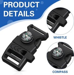 10 Pack Paracord Buckles Clips Whistle Buckle Compass Fire Starter for Outdoor