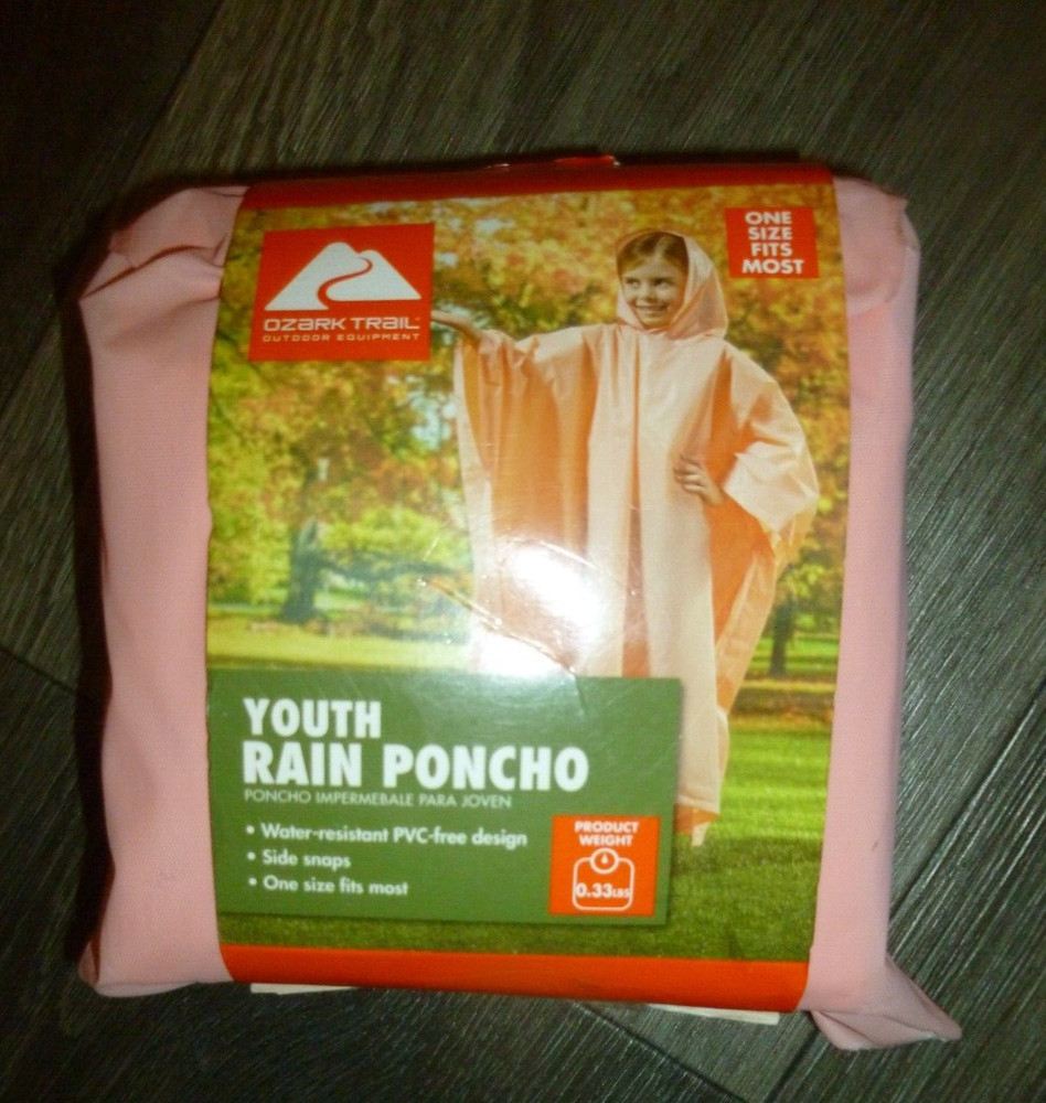 NEW Ozark Trail Youth Rain Poncho One Size Fits Most Pink