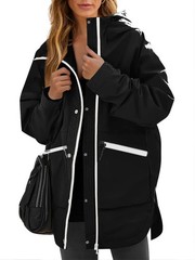 Yousify Womens Waterproof Rain Jackets Raincoat Hooded Lined Large, Black