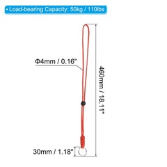 18″ Keychain Lanyard Paracord, Metal Hook Strap Red