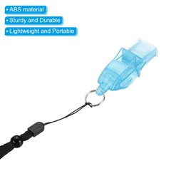 3 Plastic Sports Whistles with Lanyard and Mouth Grip, Super Loud, Light Blue