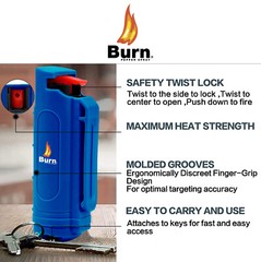 BURN Pepper Spray 0.5oz Blue Security Keychain Case Safety Lock Molded