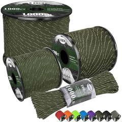Reflective 1000lb Paracord Rope 4mm – Army Green, 50/100/200/500/1000ft