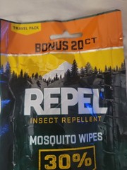 Repel Insect Repellent Mosquito Wipes 30% DEET 20 Ct 5×7″ Wipes Camping Outdoors