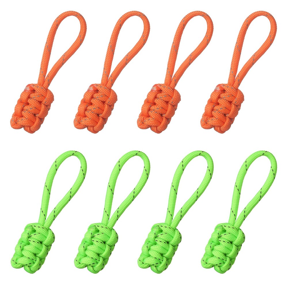 8Pcs Reflective Paracord Zipper Pull, 85 mm Length&Orange&Shiny Green
