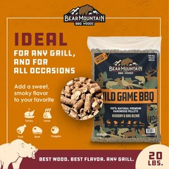 Bear Mountain Wild Game BBQ, Hickory and Oak Blend Smoker Pellets, 20 Pounds