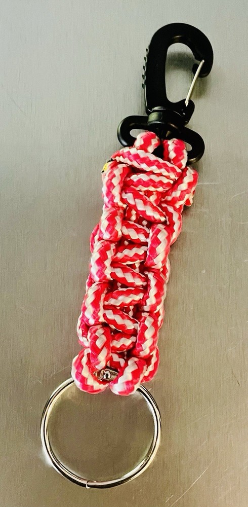 8” Braided Nylon Rope Keychain Fob Locking Carabiner Red Black White Key Ring