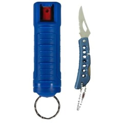 Police Magnum pepper spray .50oz blue molded keychain pocket knife self defense