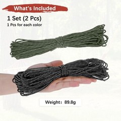 2PCS 2 mm 66FT Reflective Guyline Camping Paracord 3 Strands, Black, Dark Green