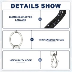 2Pack 15.7″ Rhinestone Lanyard for Keys, Black