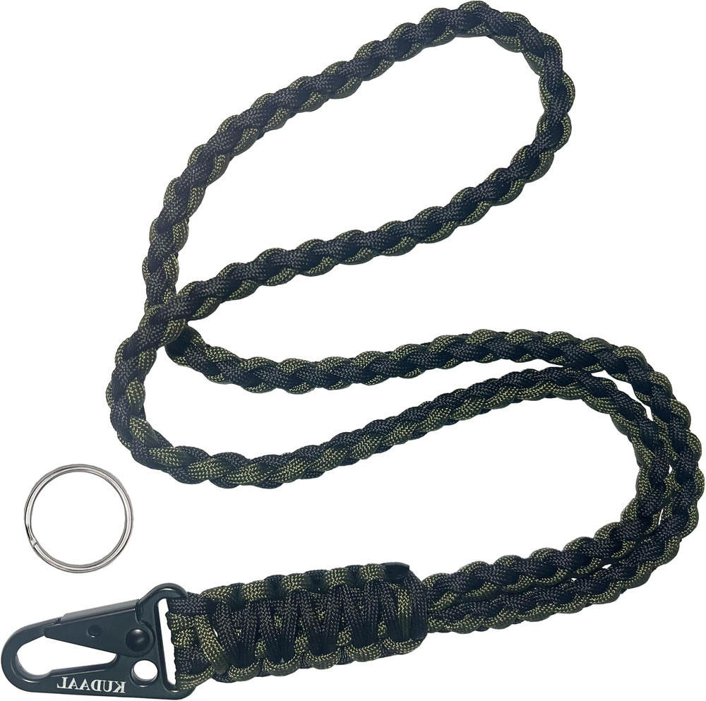 Paracord Lanyard Keychain – Heavy Duty Key Strap with Whistle & Badge ID Wallet