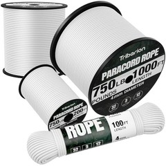 Paracord Rope 750 lb – 5/32″ Parachute Cord 4MM 12-Strand para Cord 200ft White