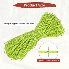 1PCS 2 mm 197FT Reflective Guyline Camping Paracord 3 Strands, Fluorescent Green