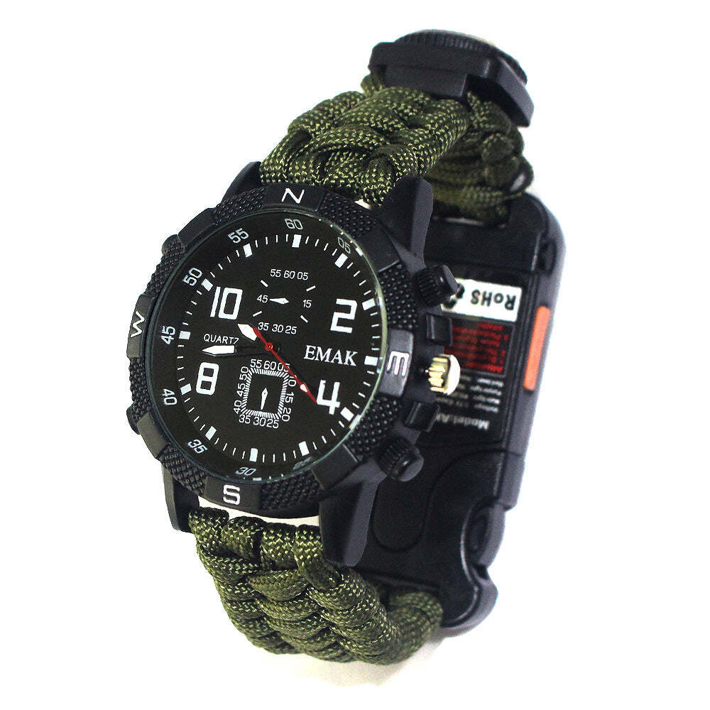 Outdoor camping survival paracord watch – Multi-function compass survival