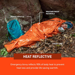 Survive Outdoors Longer 90% Emergency Bivvy – Comes with Survival Whistle & Tind