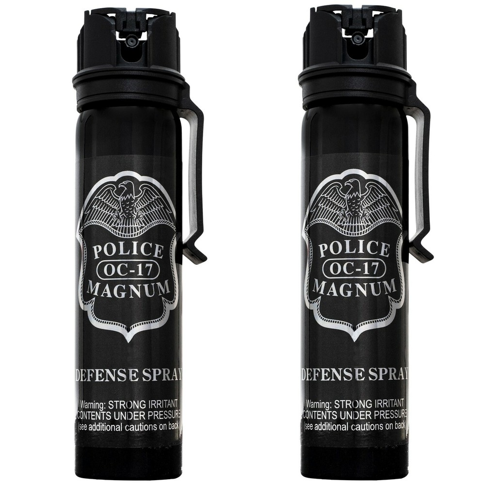 2 POLICE MAGNUM Pepper Spray Defense 5oz Flip Top Belt Clip Stream Protection