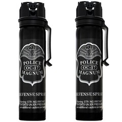 2 POLICE MAGNUM Pepper Spray Defense 5oz Flip Top Belt Clip Stream Protection