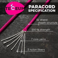 Teceum Paracord Type Iii 550 Sofit Pink 100 Ft 4Mm Tactical Rope Mil-Spec