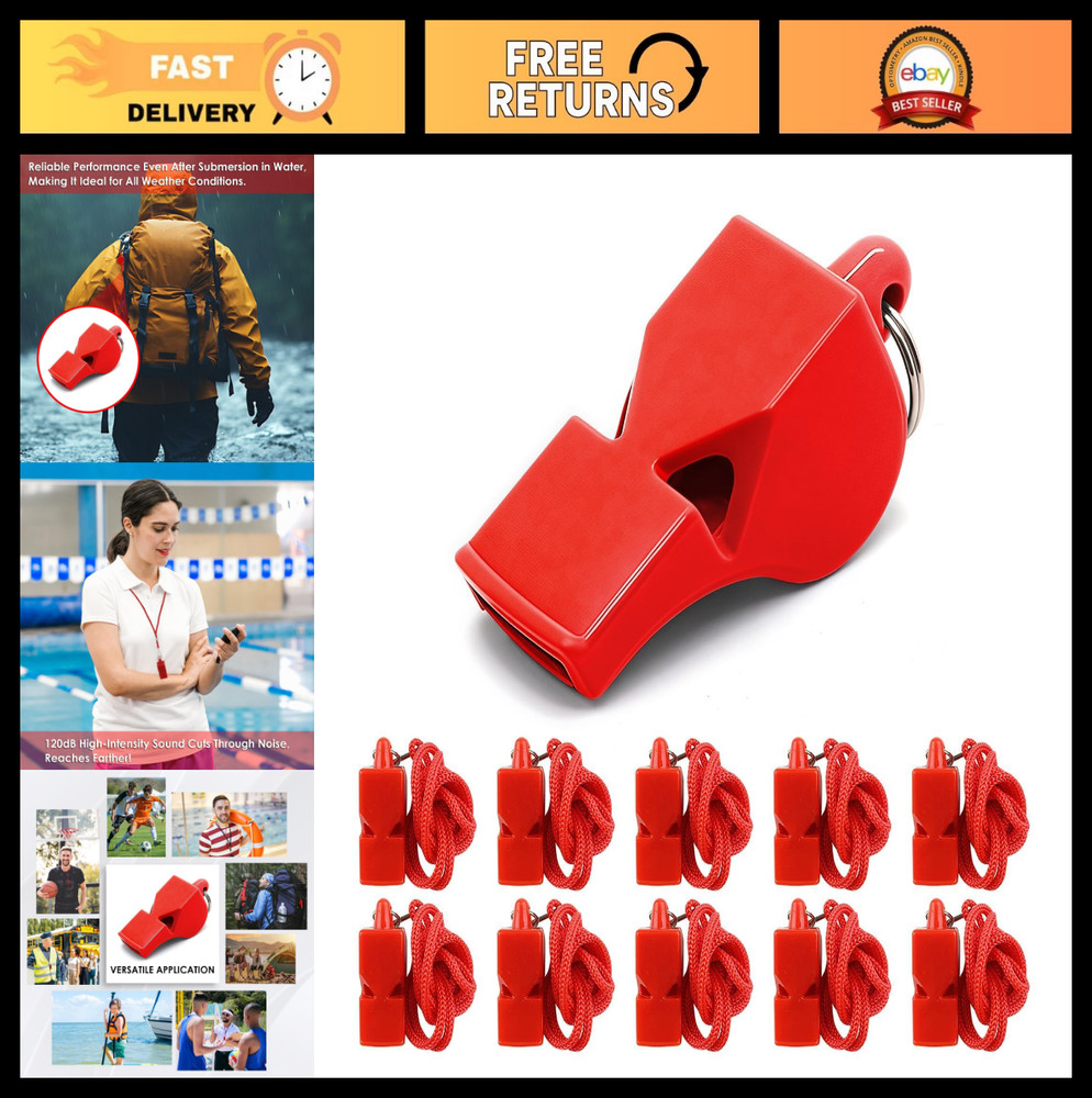 Loud Emergency Whistles with Lanyard – Red Safety Whistle for Camping, Hiking, B