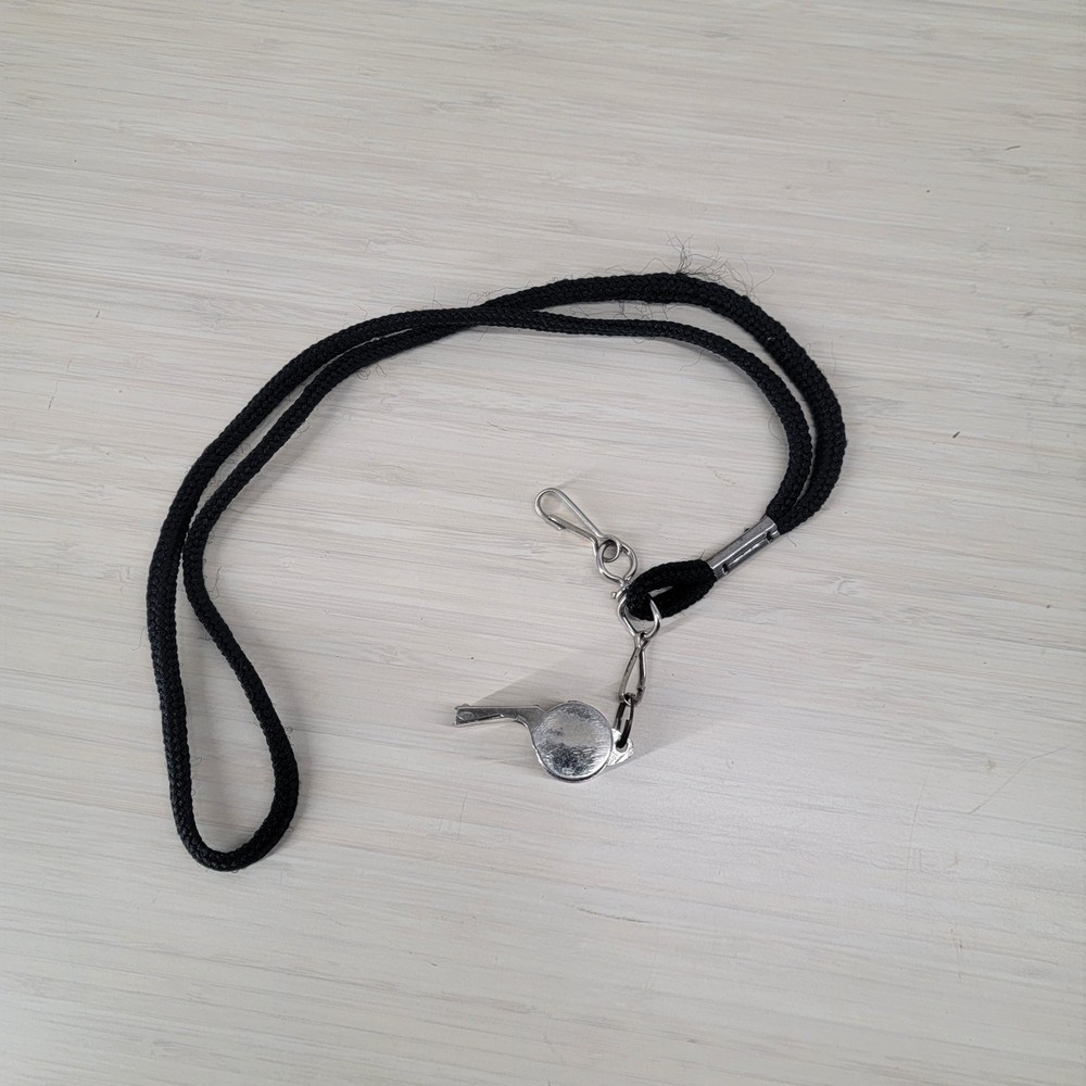 Vintage Coghlan’s Metal Pea Whistle Hong Kong with Black Lanyard – Works Great
