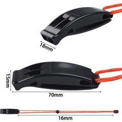 JULBEAR 6 pcs Safety Survival Whistles with Adjustable Reflective Black