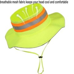 High Visibility Reflective Sun Hat Neon Safety Boonie Hat Wide Brim Mesh Green