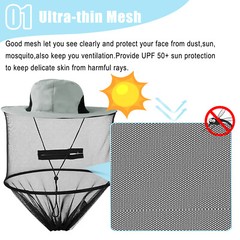 Mosquito Head Net Hat Sun Cap Bucket Hat with Built-in Net Mesh Mask for Unisex