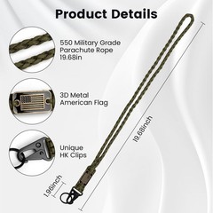 2 Pcs Paracord Lanyard Keychain, 1* Long and Small, Army Green