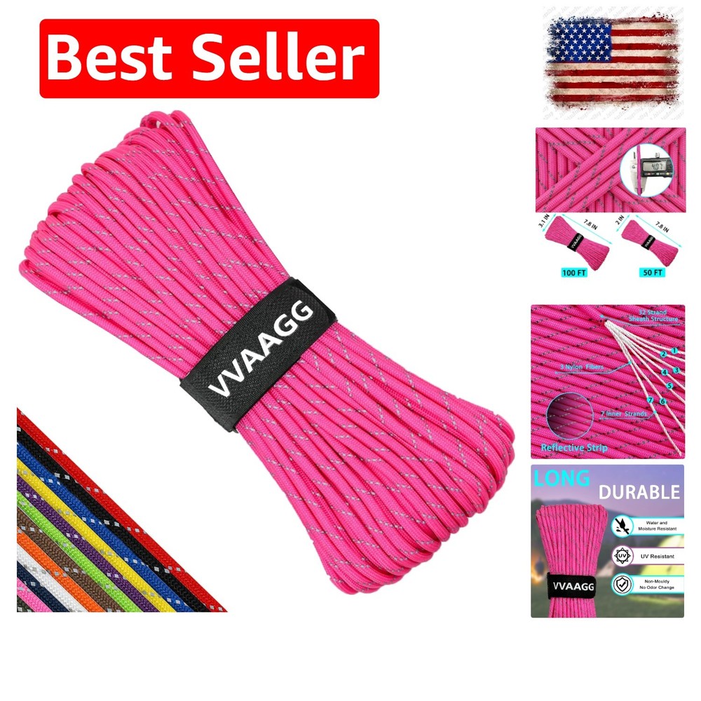 Reflective Paracord, 550 Parachute Cord, 4MM 7-Strand Nylon Rope