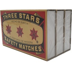 Swedish Match Three Stars Extra Long Safety Matches 6 Packs of 45 Strike each PK