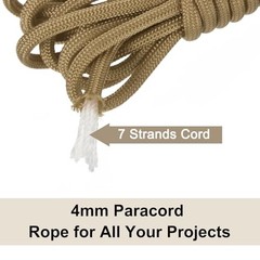 550 Paracord Rope 4mm Thin Paracord Nylon Cord 7-Strand Core 10ft Light Brown