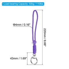 2pcs 9″ Paracord Lanyard with Clasp Wrist Cord Badge Holder Strap, Purple