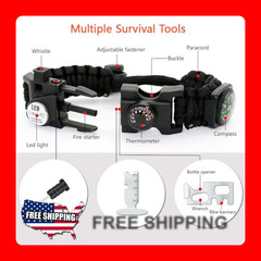 20-in-1 Survival Paracord Bracelet with SOS Light, Fire Starter, Compass,