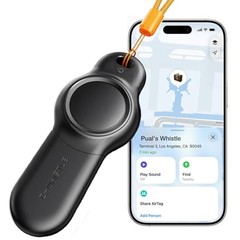 Waterproof Apple AirTag Holder With Emergency Whistle, Airtag Keychain Black