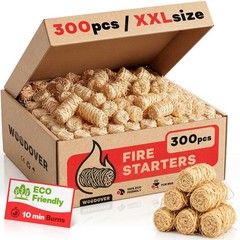 300 Pcs Large Natural Fire Starters for Fireplace, Campfires, BBQ, Grill, Outdoo