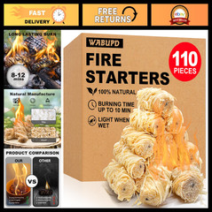 110 Pcs Natural Fire Starters for Fireplace, BBQ, Pizza Oven, Fire Pit, Grill
