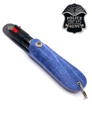 .75oz Police Magnum Blue Denim Self Defense pepper spray keychain Clip holster