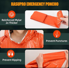 4 Pack Emergency Poncho Thermal Mylar Waterproof Survival Rain Coat Reusable