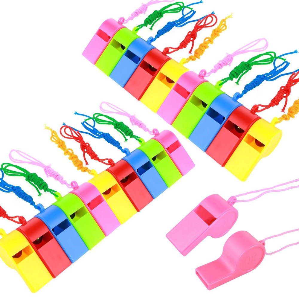 24PCS Plastic Sports Whistles Coaches Whistle with Crisp, Whistle with Lanyar…