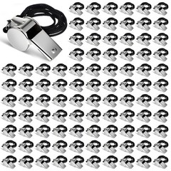 100 Pcs Stainless Steel Whistles with Lanyard – Loud Metal Coach Referee Set