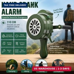 Hand Crank Siren Horn, Emergency Warning, 110 DB, Portable, Green | Loud Emergen