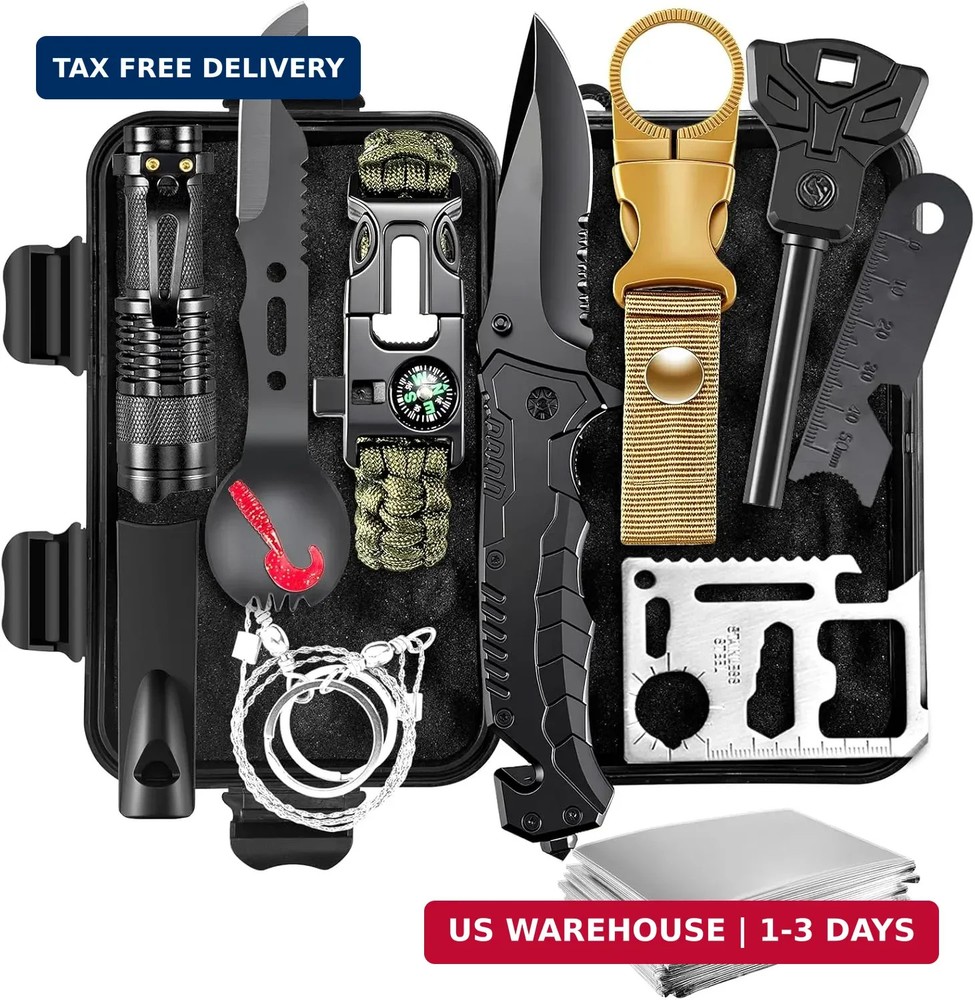 11-in-1 Emergency Survival Kit for Men, Outdoor Gear for Camping Hiking Backpack