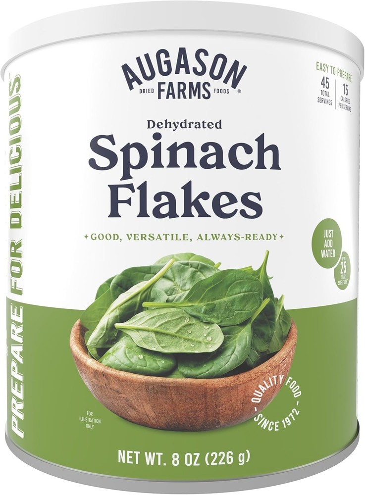 Augason Farms Dehydrated Spinach Flakes Can, Emergency Food Supply, 8 Oz