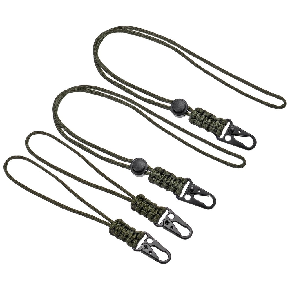 Badge Lanyard with Sling Clip, 4 Pcs Adjustable Necklace Wrist Cord Strap, Olive
