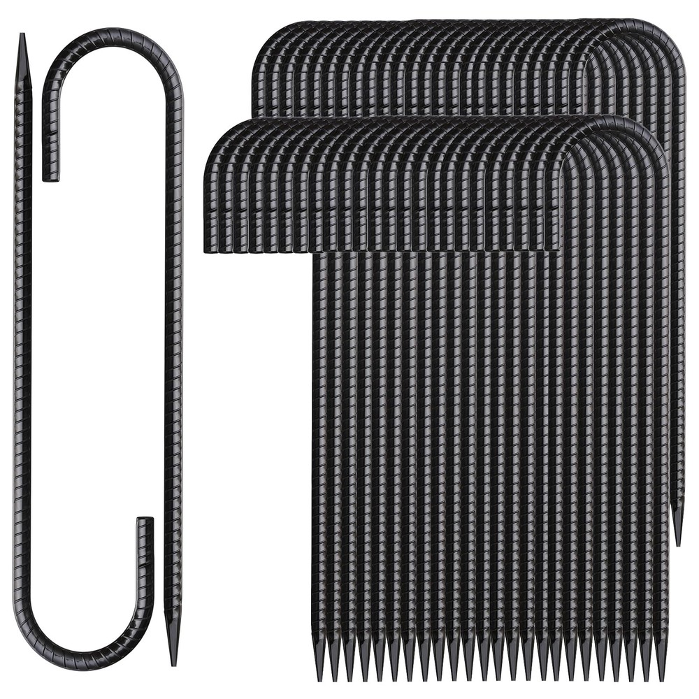 MSWY 12 Inch Rebar Stakes 50 Pack J Hook Ground J-12″x5/16″-50pcs, Black