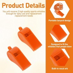 2 Packs Whistle for Coaches, Loud Clear Crisp Referee Whistle Orange Whistle