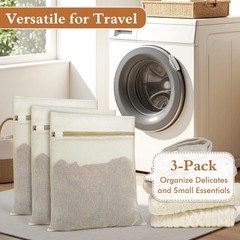 Natural Cotton Mesh Laundry Bags 12×16″ 3-Pack,Gentle Wash Large12*16, Beige