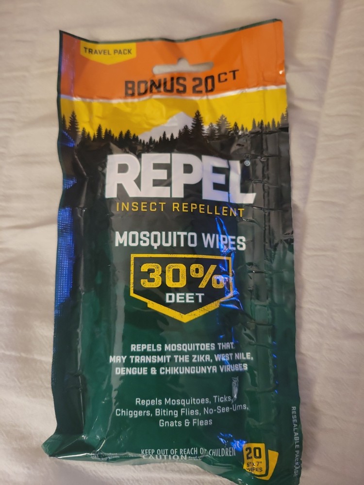 Repel Insect Repellent Mosquito Wipes 30% DEET 20 Ct 5×7″ Wipes Camping Outdoors