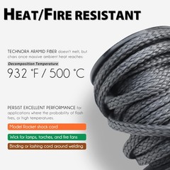 Black 3.6mm Technora Braided Cord PU Coating Abrasion Flame Resistant, Snare …
