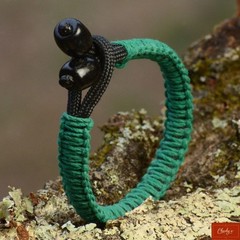 Paracord Bracelet Green Black Handmade USA Hemp Cord Bead Closure 6″(ID212)